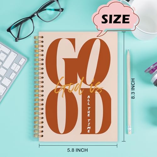 Yhtrg God Is Good Christian Spiral Hardcover Notebook, Orange Brown Inspirational Writing Journal, Religious Faith Prayer Notebook for Bible Study Daily Journaling, 5.5x8.3