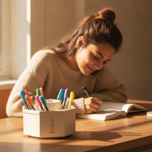 Jekelife 360 Degree Rotating Pen Holder,5-Compartment Desk Organizer,White