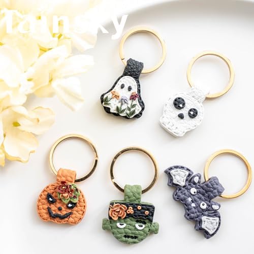 Tainsky Halloween Shapes Keychain Polymer Clay Cutter, 10 Shapes Fall Polymer Clay Keychain Cutters (A)