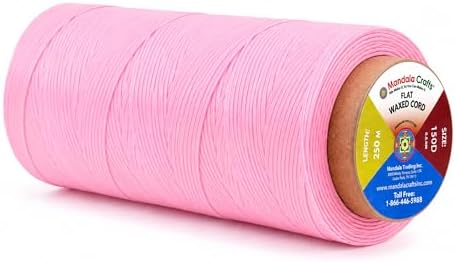 Mandala Crafts 150D 0.8mm Light Pink Flat Waxed Thread for Leather Sewing