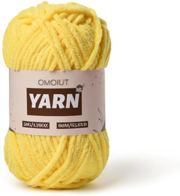 Plush Chenille Chunky Crochet Yarn - Baby Yarn for Crocheting Soft - Velvet Yarns Knitting for Blankets Crafts - Fluffy Amigurumi Yarns 50g / 65.6yd (Yellow)