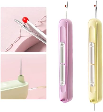 Upgraded 2 in 1 Automatic Needle Threaders Seam Ripper,Quilting Supplies Sewing Kit,Quick Sewing Machine Loop Needle Threaders (2PCS-Yellow,Purple)