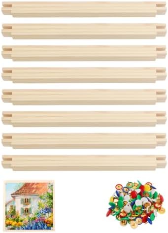 VwoYbai 8 Pcs 10" Wooden Mini Stretcher Bars for Needlework Thumb Tacks