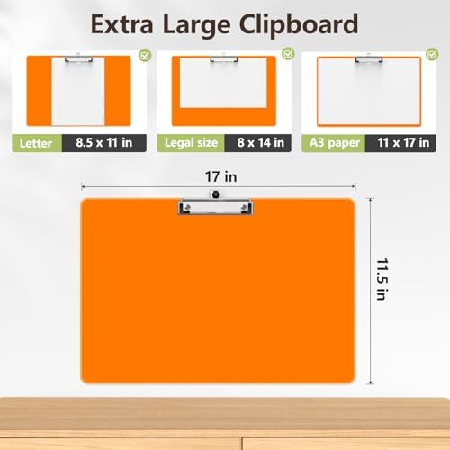Extra Large Clipboard, 11 x 17 Orange Plastic Drawing Board