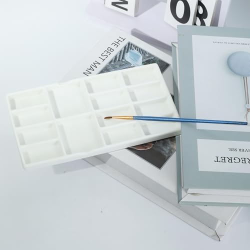 8" Porcelain Watercolor Palette - 14 Well Ceramic Artist Paint Palette with Mixing Tray for Painting and Craft Projects