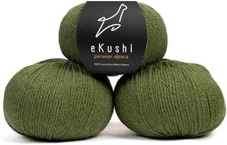 100% Baby Alpaca Yarn for Knitting & Crocheting - Set of 3 Skeins of Premium Yarn DK - Lightweight, Hypoallergenic & Thermal Peru Made - Ideal for Delicate Projects (GR339 - Olive Greeen)