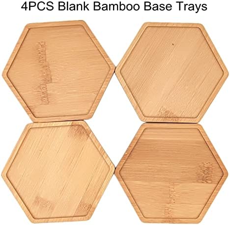 4PCS Mosaic Bamboo Coasters for Crafts, Blank Base Trays, Drinking Cup Coaster, Plant Coaster, Art Plate,DIY Mosaic Supplies (Hexagon)