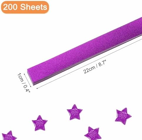 MECCANIXITY 200 Sheets Origami Paper Glitter Stars Papers Purple Fold Paper for Beginner Arts Crafts Projects,0.4 x 8.7 Inch