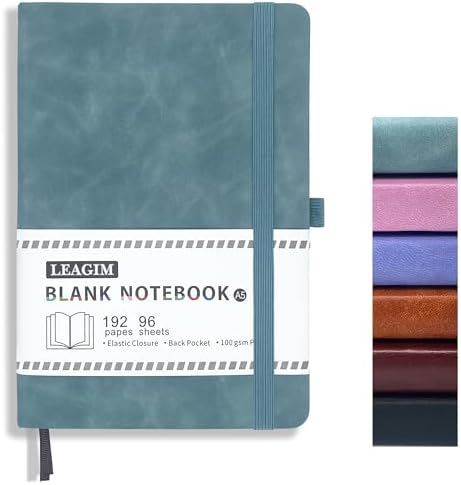Blank Journal Notebook, A5, 192 Pages 100 GSM Thick Sketch Book for Women Men, Hardcover Leather Unlined Journaling for Work, Notebooks for Writing, 5.8 inches x 8.5 inches (Green)