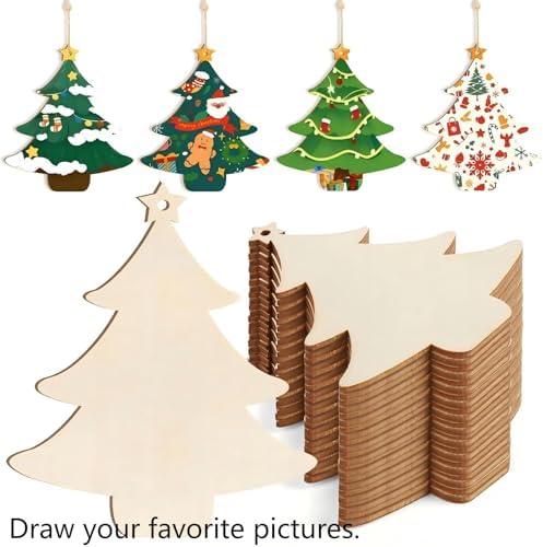 Wooden Christmas Tree Decorations 10pcs Blank Wood Ornaments, 3.5x3x0.12 in Used for Painting and Decoration DIY Technology, Hanging skrnrhrery