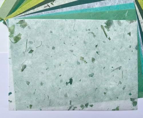 A5 50 Sheets Natural Fiber Mulberry Tree Mulberry Paper Sheets Art Tissue Washi Paper Design Craft Art Origami Suppliers Card Making 8.3" x 5.8". (Green Leaves,Banana Bark, etc.,,, A5)