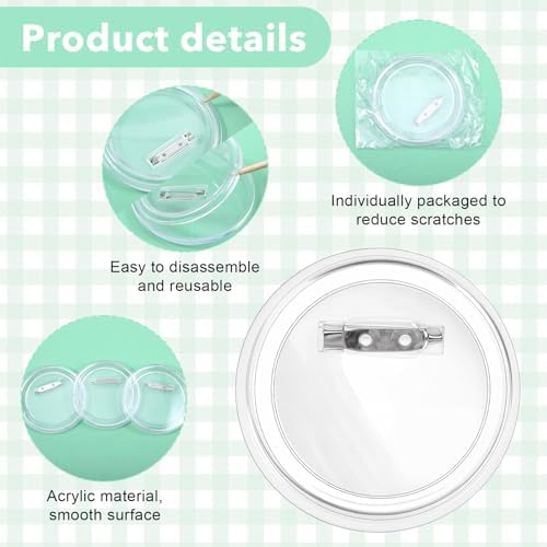 60 Pcs 3 Inch Clear Acrylic Button Pins, Blank Photo Badges for DIY Crafts Supplies, Make Your Own Buttons
