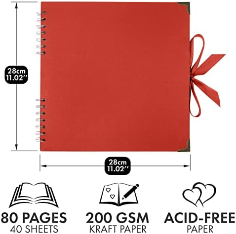 Bstorify Square Scrapbook Photo Albums 80 Pages (11 x 11 Inch) Red | Hardcover with Thick 200 GSM Kraft Paper, Ideal for Your Scrapbooking Albums, Art & Craft Projects (Red, 11 x 11 Inch)