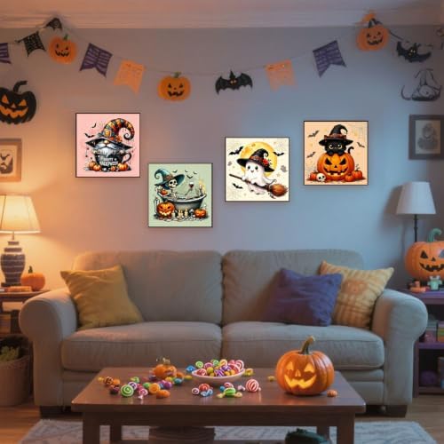 4 Pack Halloween Paint by Numbers Kit for Kids with Frame Easy 8x8 inch