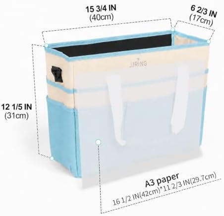 JJRING Craft Organizer Tote Bag Large Art Storage Caddy Sky Blue and Beige | With Multiple Pockets For Sewing, Scrapbooking, School, Medical, And Office Supplies