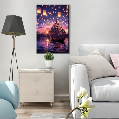 JOOZ Paint by Numbers Kit for Adults with Frame, Castle Paint by Number with Easel, DIY Sunset Boat Easy Paint by Numbers Landscape for Home Wall Decor 8 x 12 Inch