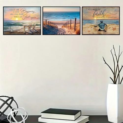 Lophomie 3 Pcs Diamond Art Kits for Adults, 5D Beach Diamond Painting Kits