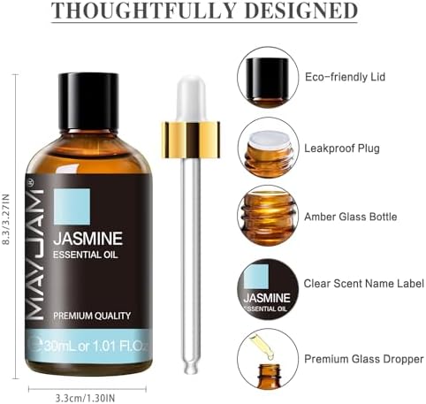 MAYJAM Jasmine Essential Oil for Diffuser, Jasmine Oil for Skin, 1.01fl.oz