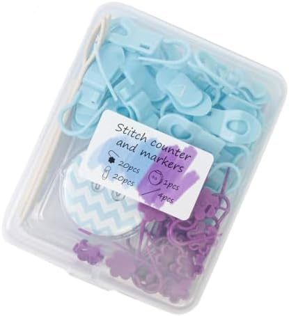 Knitting Loop Clip and Row Counter Set with Locking and Bulb Markers, Large-Eye Yarn Finishing Tools, Storage Case