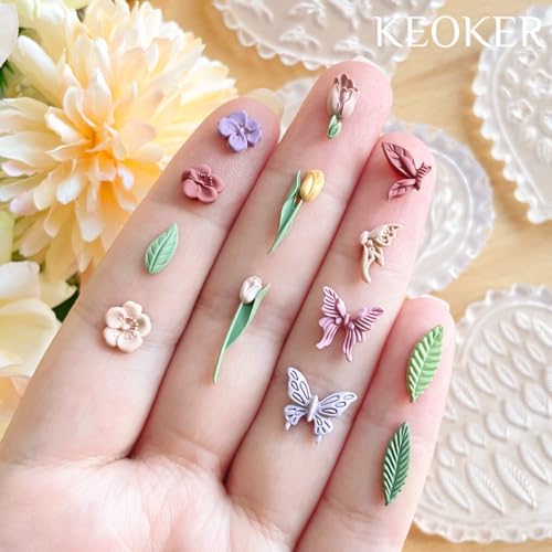KEOKER Spring Polymer Clay Molds, Polymer Clay Silicone Molds, Flower Polymer Clay Mini Molds, 4pcs Earring Molds for Polymer Clay, Polymer Clay Molds for Jewelry(Substitute Micro Clay Cutters)