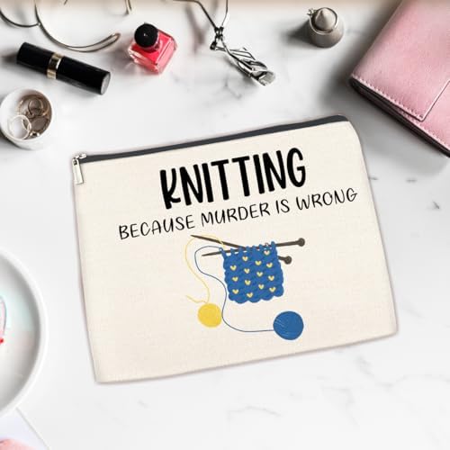 Knitting Makeup Bag Funny Crochet Gifts, Crocheting Gifts for Crochet Lovers Knitters Women, Knitting Supplies Cosmetic Pouch
