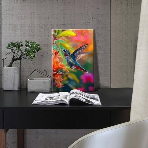 HeeBenor Framed Paint by Numbers Kit for Adults, Hummingbird Paint by Numbers Kit for Adults with Easel, DIY Flower Bird Paint by Number with Frame, Adult Paint by Number Kits Framed Canvas 8x12 Inch
