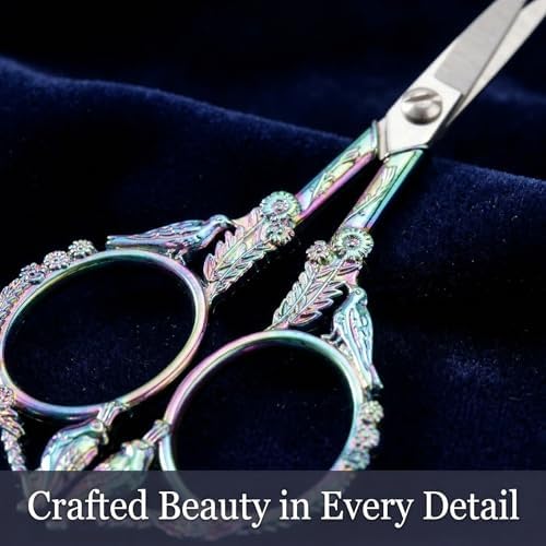 Crochet Scissors with Cover – Rainbow Vintage Small Embroidery Scissors, Sharp Craft Scissors for Yarn Thread Sewing Needlework, Cute Bird Design Gift for Crocheter Quilter, 4.6 Inch