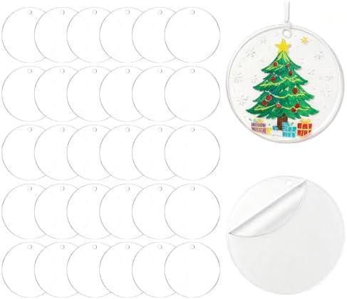 30 PCS 3 Inch Acrylic Keychain Blanks, Clear Round Discs with Hole