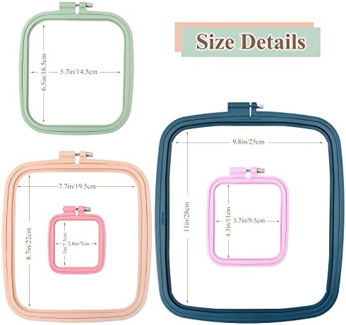 ZOCONE 5Pcs 5 Size Square Embroidery Hoops, ABS Plastic Embroidery Hoops Cross Stitch Hoops Embroidery Frames for Sewing, Needlework, Embroidery Projects (Size-3", 4.3", 6.5", 8.7", 11")
