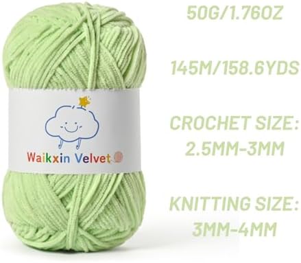 Fluffy Chenille Yarn for Crocheting，Baby Yarn for Crocheting Soft，50g/1.76oz Velvet Amigurumi Yarn ，Fingering Weight Yarns for Crocheting Baby Blankets、DIY Craft.(Fresh Green)