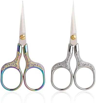 YVAOG Mini Folding Scissors, Safe Portable Travel Mini Scissors, Stainless Steel Retractable Small Scissors for Home Office, 2 Piece Set (Silver and colored titanium)