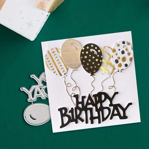 Scrapbooking Die-Cuts, Layer Frame Net Set Metal Cutting Dies for Card Making, Paper Craft Template, Background Embossing Stencils, DIY Album Décor (Happy Birthday and Balloons-10.1x7.6cm)