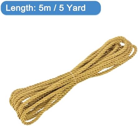 MECCANIXITY Twisted Cord Trim, 5 Yard 5mm 3-Ply Twine Braided Rope Shiny Thread String for Craft Gift Bag Curtain Christmas Decor, Dark Gold - 5m