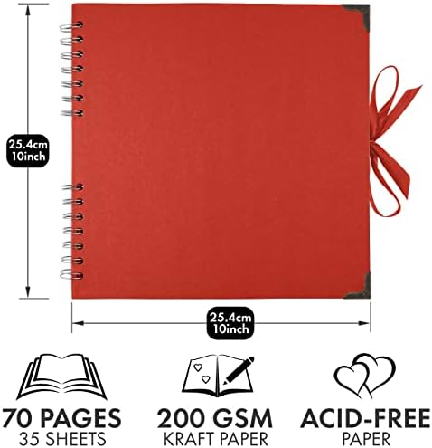 Bstorify 10 x 10 Inches Scrapbook Album 70 Pages Red | Hardcover with Thick 200 GSM Kraft Paper, Ideal for Your Scrapbooking Albums, Art & Craft Projects (Red, 10 x 10 Inch)