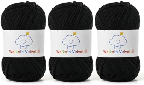 3 Pack Fluffy Chenille Yarn for Crocheting，Baby Yarn for Crocheting Soft，150g/5.28oz Velvet Amigurumi Yarn ，Fingering Weight Yarns for Crocheting Baby Blankets、DIY Craft.(3 Black)