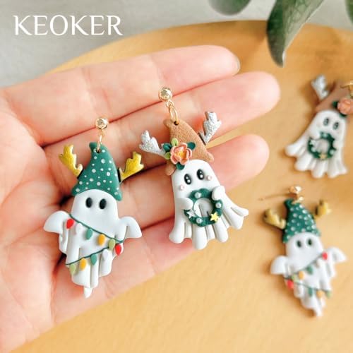 Keoker Christmas Theme Ghost Clay Cutters for Polymer Clay Jewelry, Halloween Polymer Clay Cutters Ghost, Christmas Clay Earring Cutter