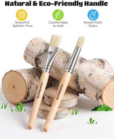 JUPITEARTH Natural Wood Handle Paint Brushes for Kids, 10-Pack