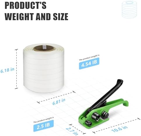 Heavy Duty Banding Strapping kit Contain 3/4"x 330' Woven Cord Packaging Straps & 100 Metal Wire Buckles 100 Plastic Edge Protectors Tensioner with Cutter Tool Glove