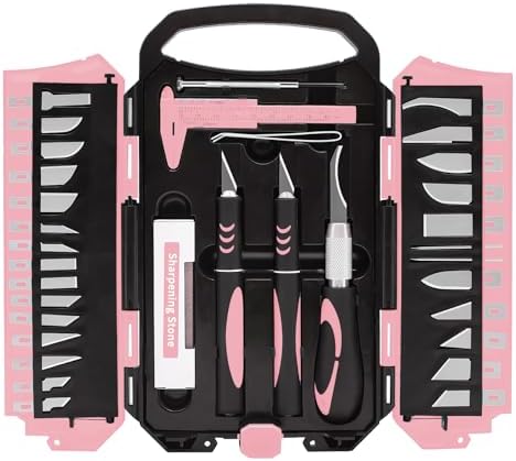 MANUFORE 34pcs Large Exacto Knife Set Craft Precision Knife Set Pink