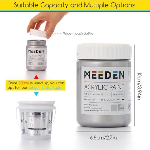 MEEDEN Metallic Silver Acrylic Paint: 10.1oz /300ml Silver Paint for Craft