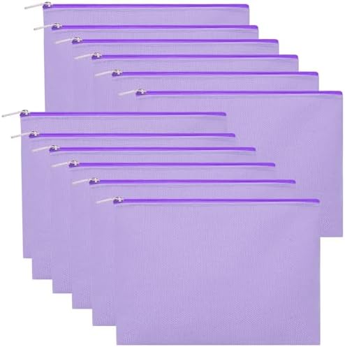 12 Pieces Cotton Canvas Makeup Bag, Multipurpose Cosmetic Bag with Zipper Travel Toiletry Pouch, Blank DIY Craft Bag (Purple, XL)
