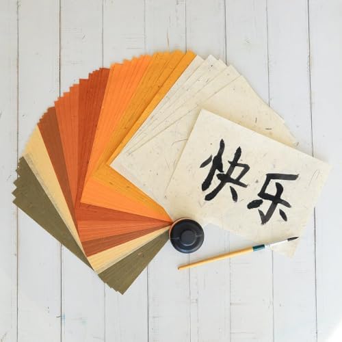 A5 50 Sheets Natural Fiber Mulberry Tree,Banan Bark Mulberry paper Sheets Square Origami, Arts Folding Craft, Decoration, Paper for DIY Crafts. 8.3" x 5.8" (Brown Tone, A5) (Pack of 2)