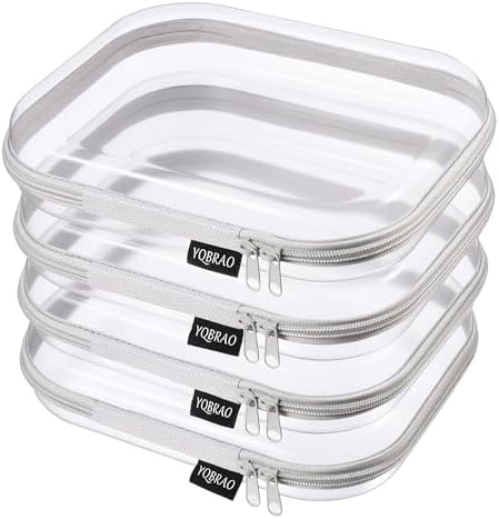 YQBRAO Clear Hard Shell Zipper Cases, 4 Medium Makeup Organizers, Grey