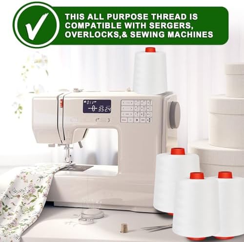 13000Y Each White Sewing Thread, Serger Thread Cones 4 Pack, 40S/2-52000Y
