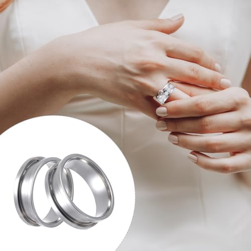 Ring Blanks, 14 Pcs Stainless Steel Finger Rings Grooved Core Inlay Blank Rings US Size 6/7/8/9/10/11/12 Empty Ring Blanks for Jewelry Making Kit Supplies