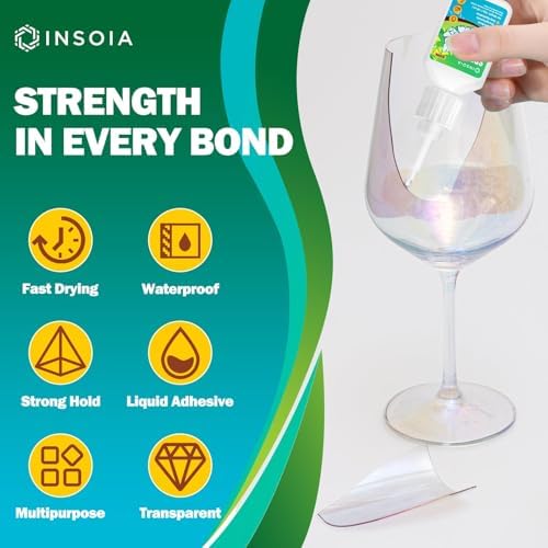 INSOIA Super Glass Glue Clear, 20g, Strong Bond, with Precision Tips