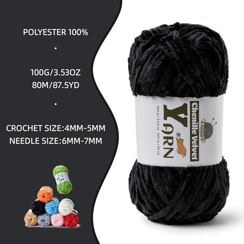 Chenille Crochet Black Yarn 1 Pack