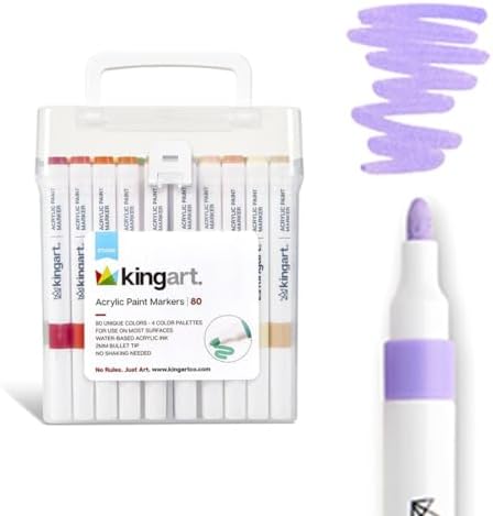 KINGART 409-80 Acrylic Paint Markers with Storage Case, 80-Vibrant Colors