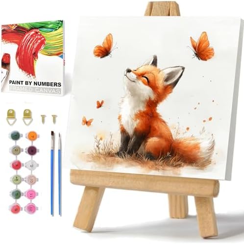 hkejoi Fox Paint by Numbers Kit for Kids, Kids Paint by Number Kits Age 8-12 Framed and Easel, Painting by Numbers, Easy DIY Crafts for Gift Home Wall Decor 8x8 in
