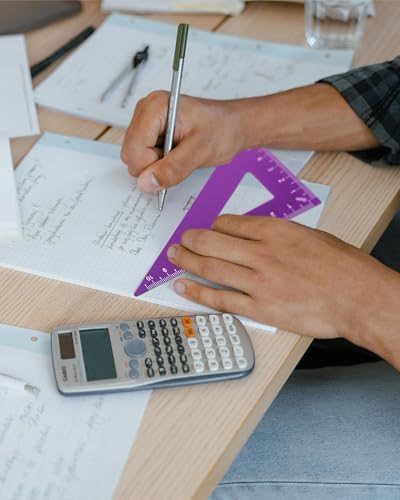 5 Pcs Metal Geometry Set, Math Drafting Ruler Kit- Aluminum Triangle Rulers, Protractor, 8 Inch and 6 Inch Drawing Ruler, Measuring Tool for School and Office Supplies (Purple)